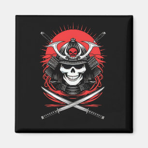 Imã Arte do Guerreiro Samurai Crânio Sol Nascente