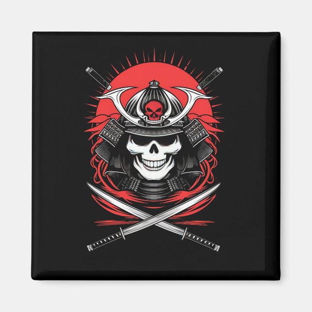 Imã Arte do Guerreiro Samurai Crânio Sol Nascente (Frente)