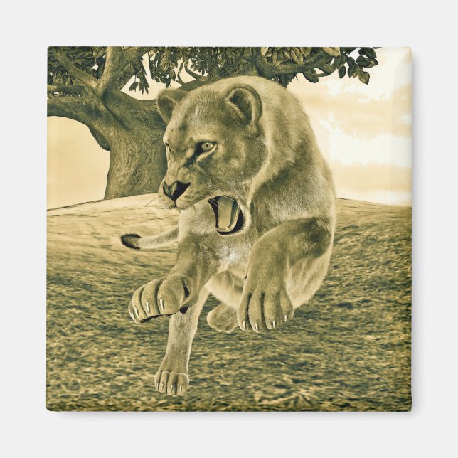 Imã Arte Dramática de Leoa em Safari de Vida Selvagem (Frente)