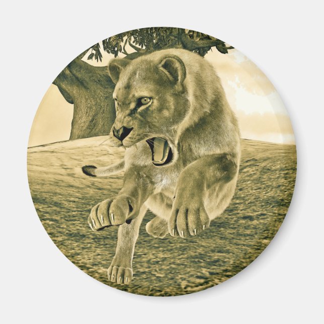 Imã Arte Dramática de Leoa em Safari de Vida Selvagem (Frente)
