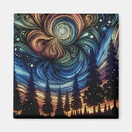 Imã Arte Eetérea Mística com Árvores e Céu Noturno