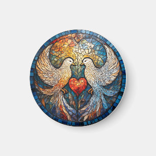 Imã Arte Elegante de Vidro Colorido com Duas Pombas