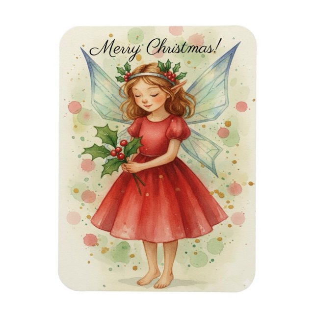 Ímã Arte em Aquarela da Fada de Natal  (Vertical)