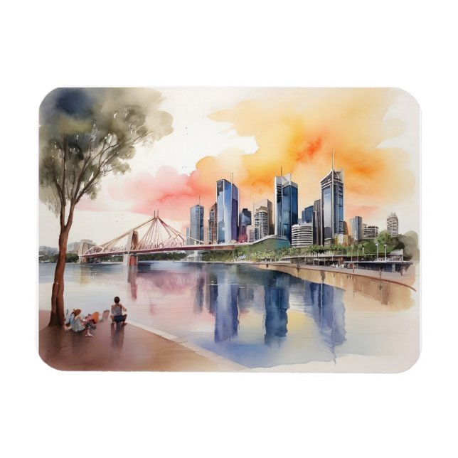 Ímã arte em aquarela de Brisbane (Horizontal)