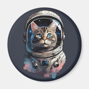 Imã Arte em Aquarela de Gato Astronauta no Espaço