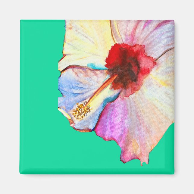 Imã arte em aquarela de hibisco de verão (Frente)