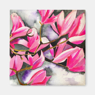 Imã Arte em aquarela de magnólia rosa