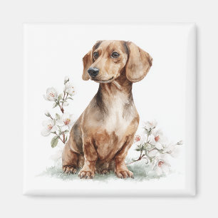 Imã Arte em Aquarela Floral de Dachshund