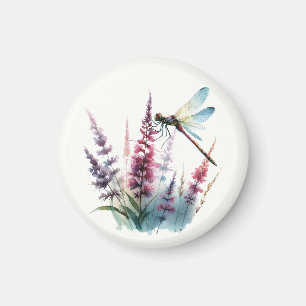 Imã Arte em Aquarela Libélula Flor Silvestre Roxa Natu