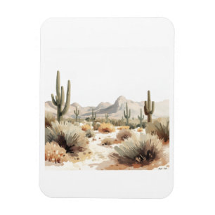 Ímã Arte em Aquarela Minimalista do Deserto com Cacto 