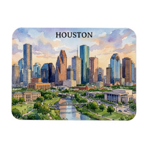 Ímã Arte em Aquarela Retro Houston Texas