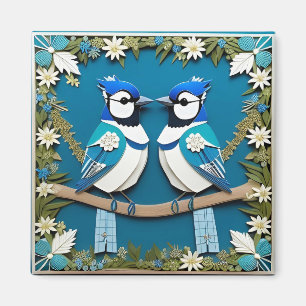 Imã Arte em Papel de Pássaros Azuis para Amantes da Na
