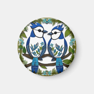 Imã Arte em papel de pássaros Blue Jay