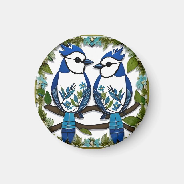 Imã Arte em papel de pássaros Blue Jay (Frente)