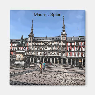 Imã Arte em quadrinhos de uma praça em Madrid, imã-Esp