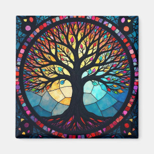 Imã Arte em Vidro Colorido, Árvore da Vida em Vidro Co