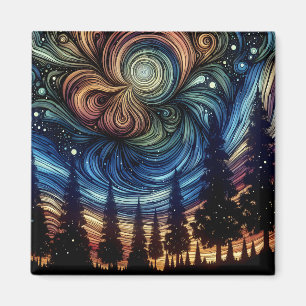 Imã Arte Etéreo Místico com Árvores e Céu Noturno