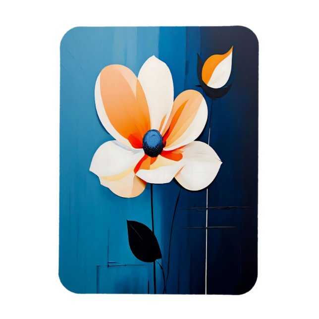 Ímã Arte Floral Azul e Laranja Contemporânea (Vertical)