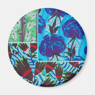 Imã Arte Floral Azul e Verde Maximalista Vibrante