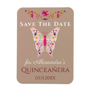 Ímã Arte Floral Borboleta Quinceanera Salve A Data