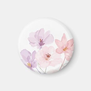 Imã Arte Floral em Aquarela Suave – Rosa Pastel e Lava