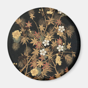 Imã Arte Floral Outonal em Preto e Dourado Japonês Vin