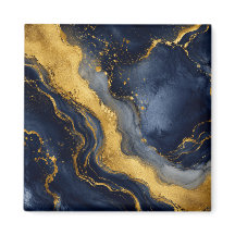 Arte Fluida Abstrata de Mármore de Luxo Azul Naval