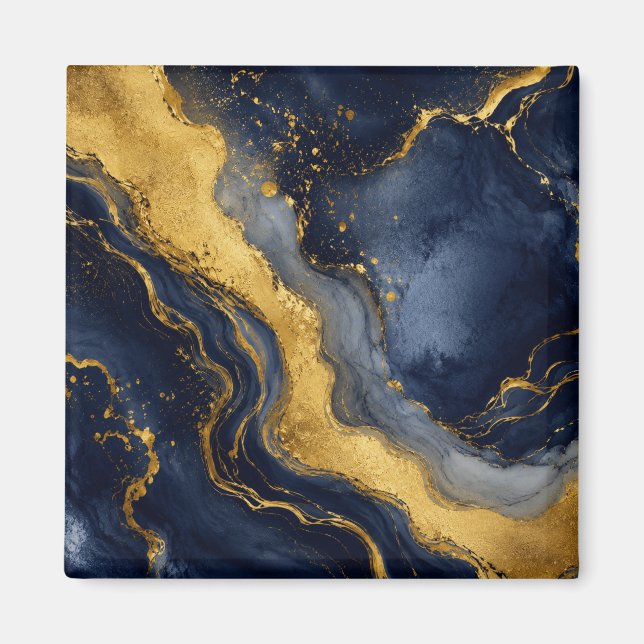 Imã Arte Fluida Abstrata de Mármore de Luxo Azul Naval (Frente)