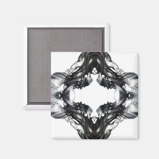 Imã Arte Fluida Abstrata Preto e Branco Luz e Escuridã (Front/Back)