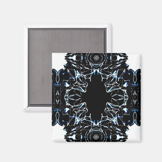Imã Arte fluida de pintura acrílica abstrata azul caót (Front/Back)