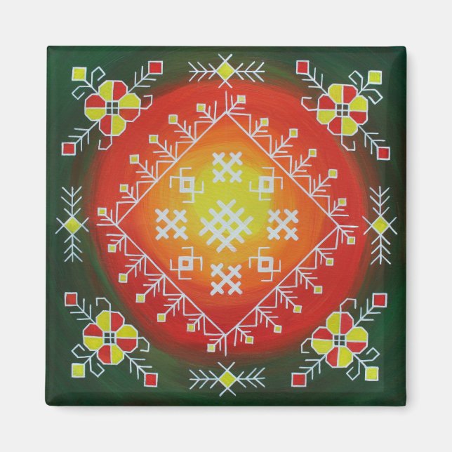 Imã Arte folclórica tradicional letã com pintura de sí (Frente)