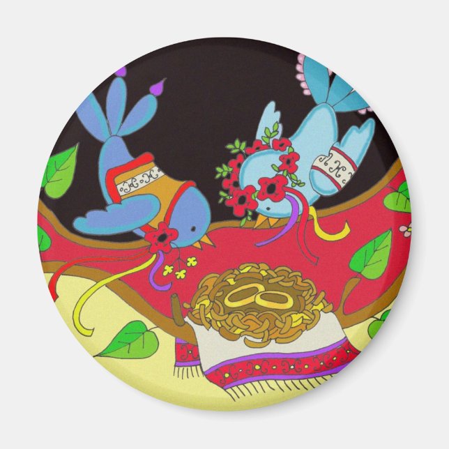 Imã Arte Folclórica Ucraniana Birds (Frente)