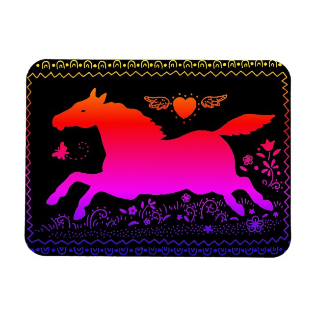 ÍMÃ ARTE FOLK PRIMITIVA A CORRER HORSE EQUINE SILHOUET (Horizontal)