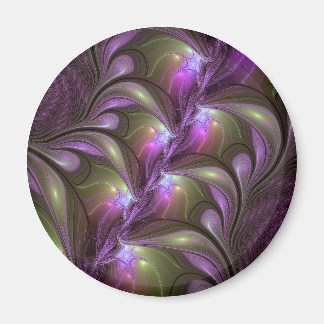 Imã Arte Fractal Abstrata Colorida Violeta Roxo Caqui (Frente)