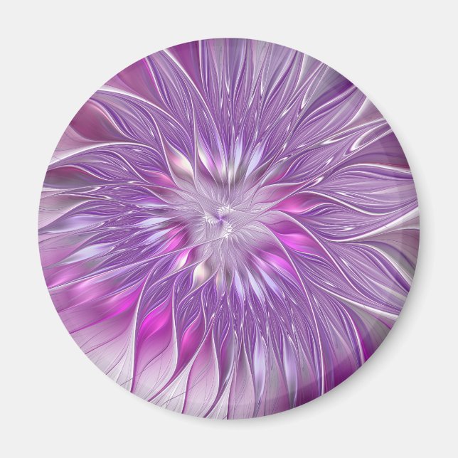 Imã Arte fractal abstrata da paixão da flor roxa rosa (Frente)