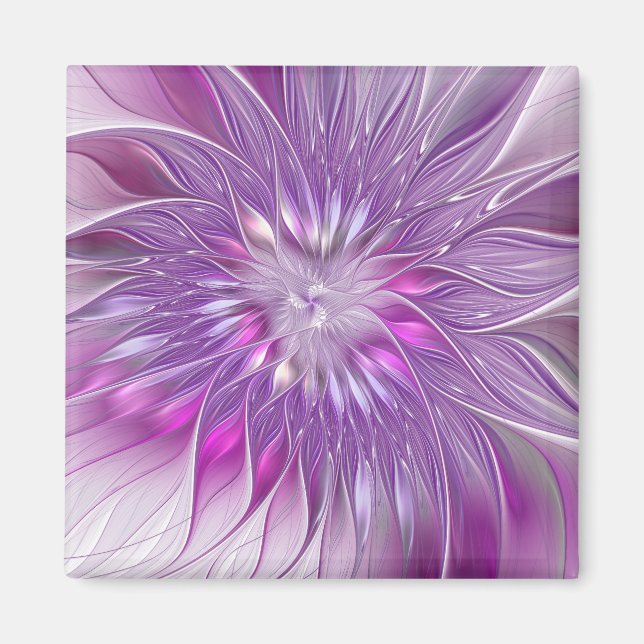 Imã Arte fractal abstrata da paixão da flor roxa rosa (Frente)