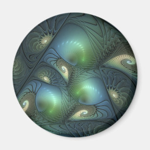 Imã Arte fractal abstrata em espiral verde bege azul