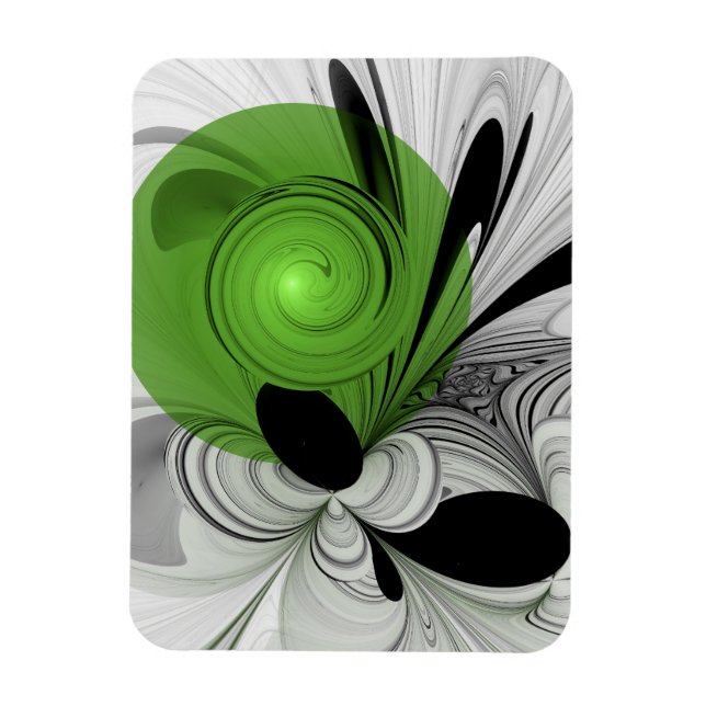 Ímã Arte fractal abstrata em preto e branco com verde (Vertical)