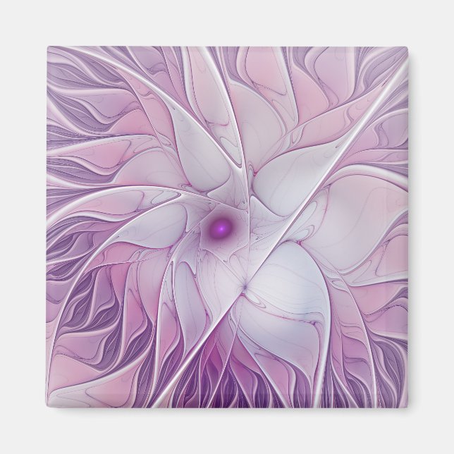 Imã Arte fractal abstrata moderna de flor rosa bonita (Frente)