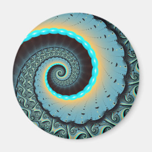 Imã Arte fractal espiral abstrata azul-turquesa laranj