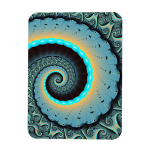 Ímã Arte Fractal Espiral Azul Turquesa Abstrato Laranj