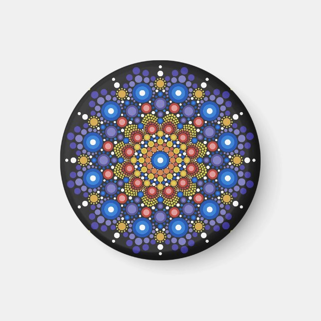 Imã Arte Fractal Floral Dotada Retro Mandala (Frente)