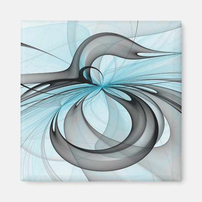 Imã Arte Fractal Moderna Abstrata Antracite Cinza Azul (Frente)