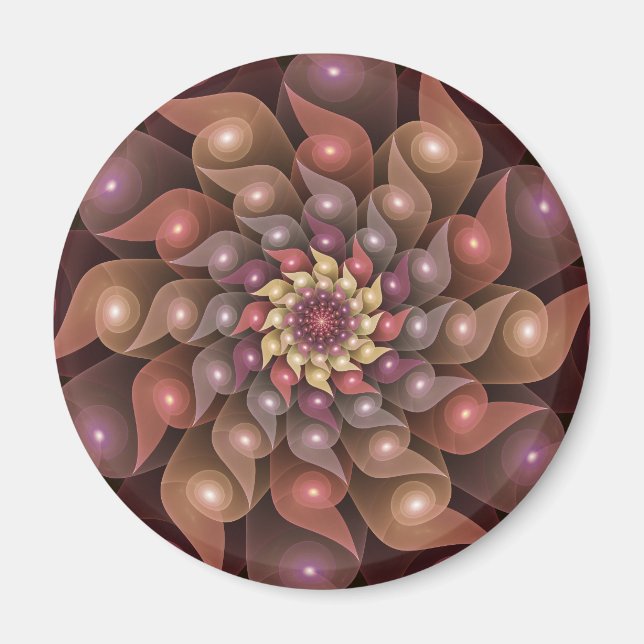 Imã Arte Fractal Moderna Abstrato de Flor Shiny Surrea (Frente)