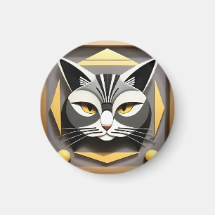 Imã Arte Geométrica de um Design Abstrato de Gato Esti