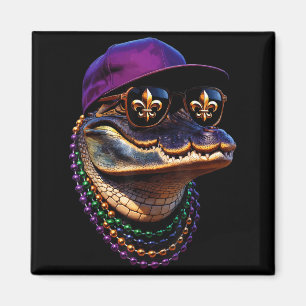 Imã Arte Gráfica Divertida de Jacaré do Mardi Gras Lou