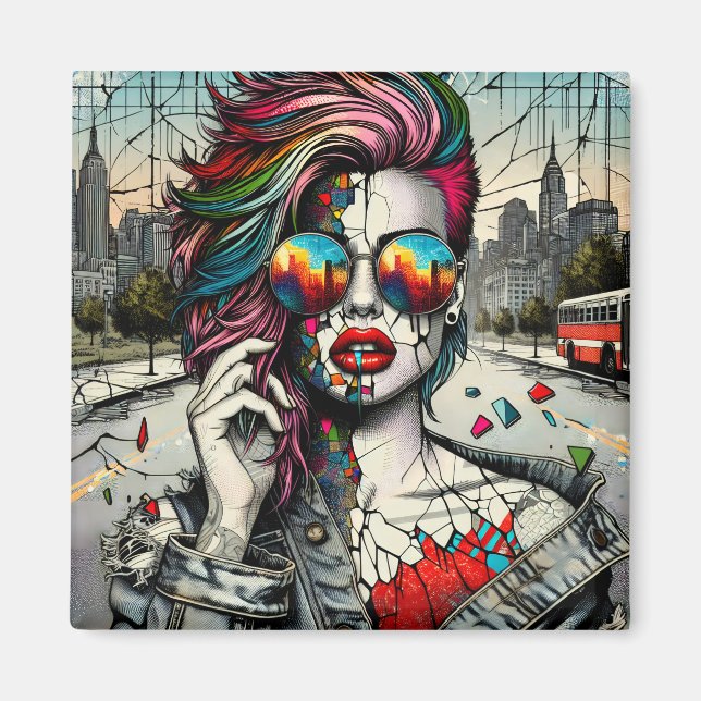 Imã Arte Grunge | Mulher Abstrata Fragmentada (Frente)