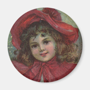 Imã Arte infantil vintage de Natal vestido vermelho vi