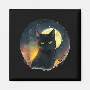 Imã Arte Legal Gráfico Gato Preto Com Lua