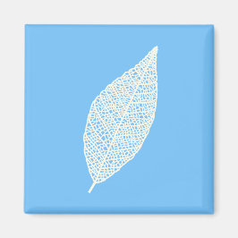Imã Arte linear de folha esqueleto azul e branco